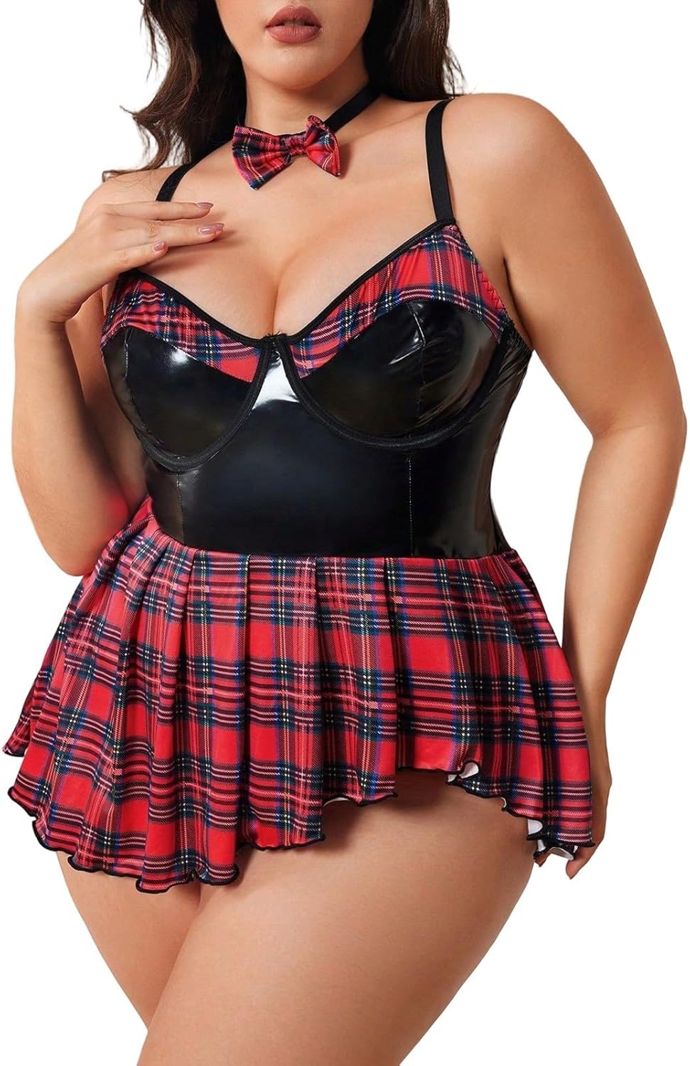 レディースランジェリーセット チェック柄ボディスーツ オープンフロントカーディ付き オールシーズン快適に着用できるホームリラクゼーシ