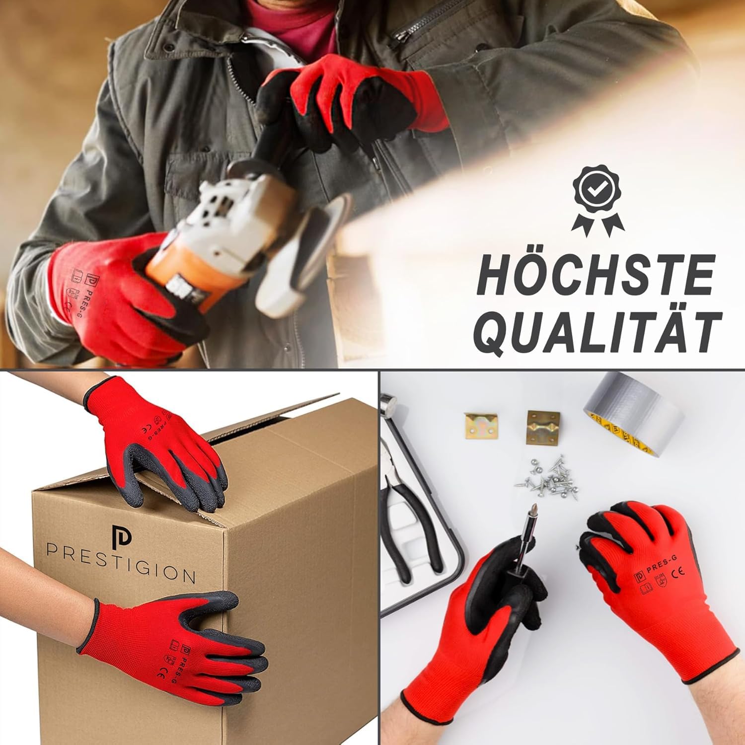 Gants de Travail, Taille 10-XL, 72 Paires - Gants en latex pour le travail - Résistants à l'abrasion - Idéals pour les chantiers, les bricoleurs ou le jardinage