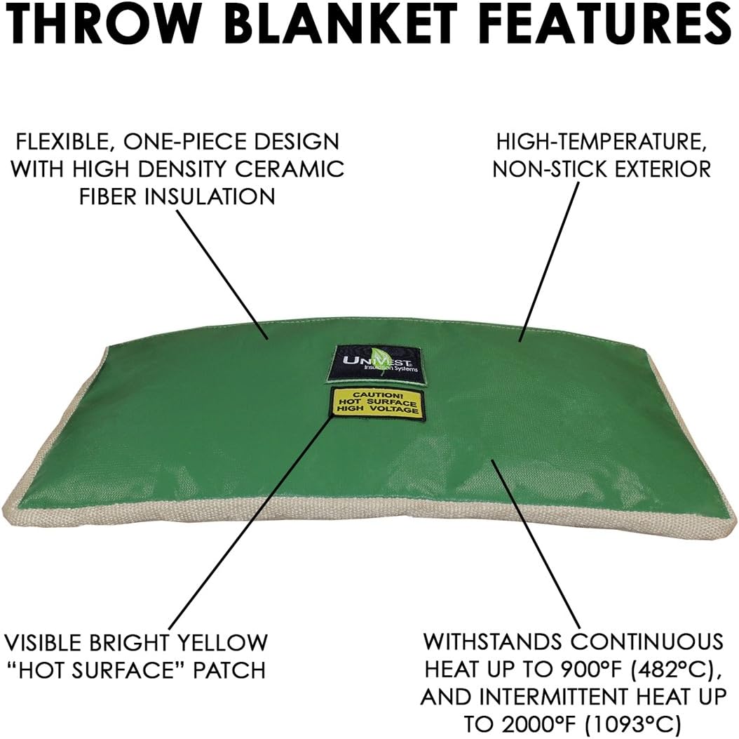 Ceramic Fiber Insulation Blanket, Removable, UniVest Throw Blanket 36 Inch Wide & 12 Inch Long for Injection Molders, Extrusions, Heater Band Insulation and More!