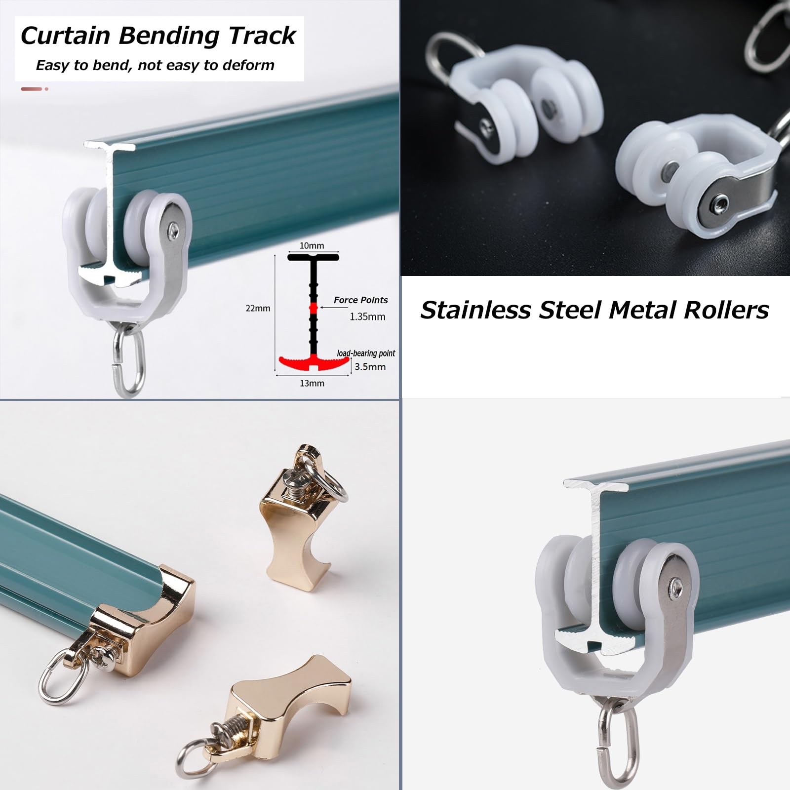 Rail de rideau incurvé en aluminium épais - Pour chambre à coucher, chambre à coucher, balcon, baie vitrée, poulie en forme de U, montage mural ou au plafond
