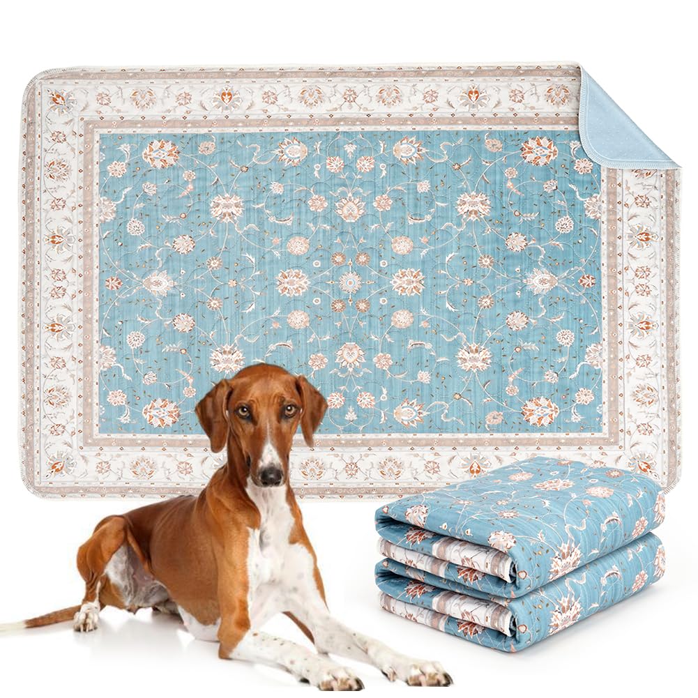 Deamoser Blue Medallion Washable Pee Pads For Dogs, 2 Pack Reusable Puppy Training Pads 67X102cm Super Absorbent Dog Pee Pad Waterproof Dog Training Pads, Non-Slip Potty Pads, Whelping Pads