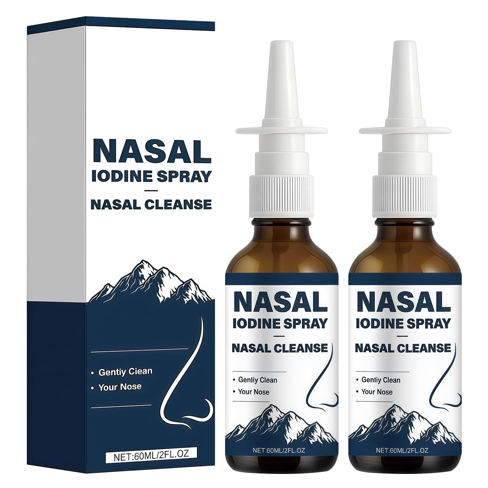 2Pcs Iodine Nasal Spray, Daily Nasal Cleanse & Care Mist, Refreshes Nasal Passages, Fine Mist Non-Medicated Nasal Spray - 150+ Uses per Bottle for Dry Air, Travel & Daily Use