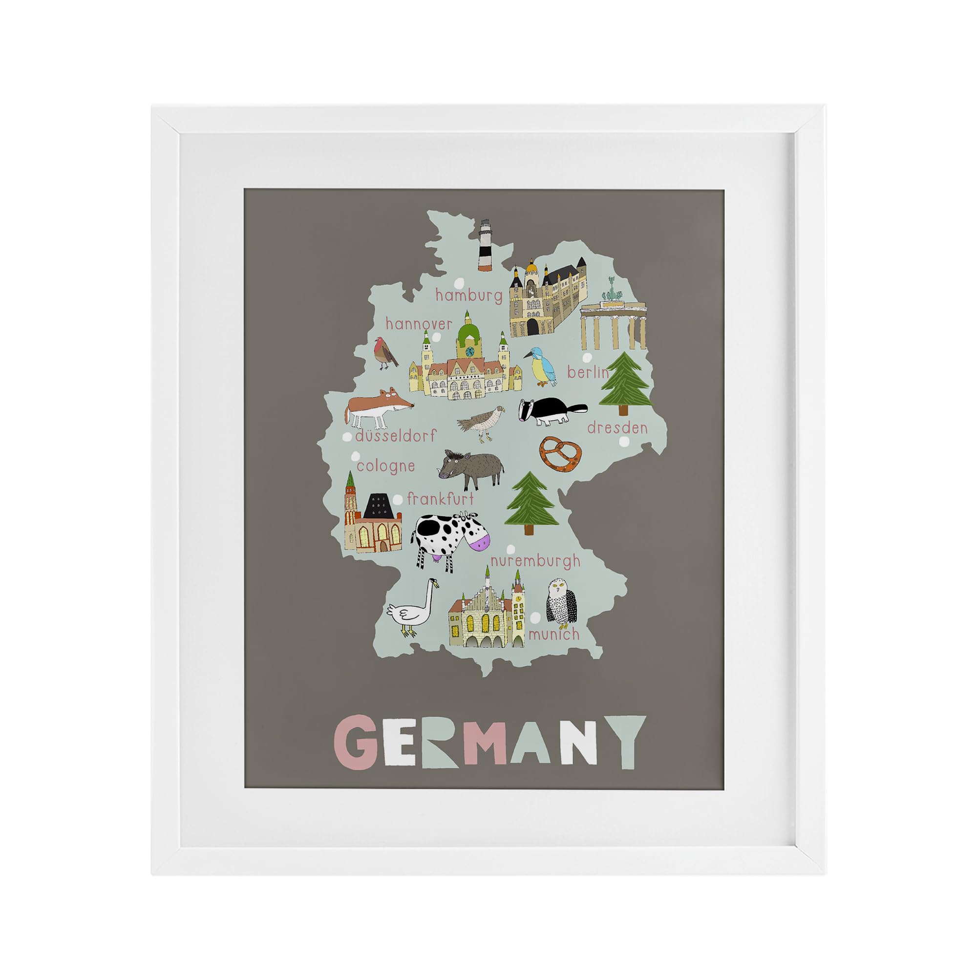 Carte de l'Allemagne Enfant sous Verre Stupell Idée Cadeau de Naissance et Anniversaire