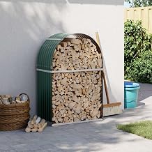 Myheimly Firewood Shelter, Firewood Rack with Lots of Storage Space, Firewood Rack with Hooks, Garden Wood Storage Shelter, Green, 80 x 45 x 120 cm, Galvanised Steel