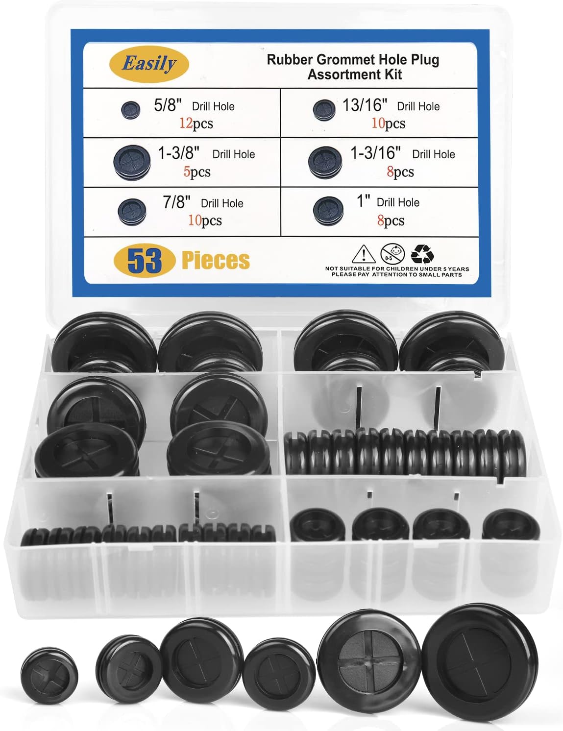 Rubber Grommets Kit for Wiring 53PCS Plugs for Holes, Firewall/Cable/Wire Grommet