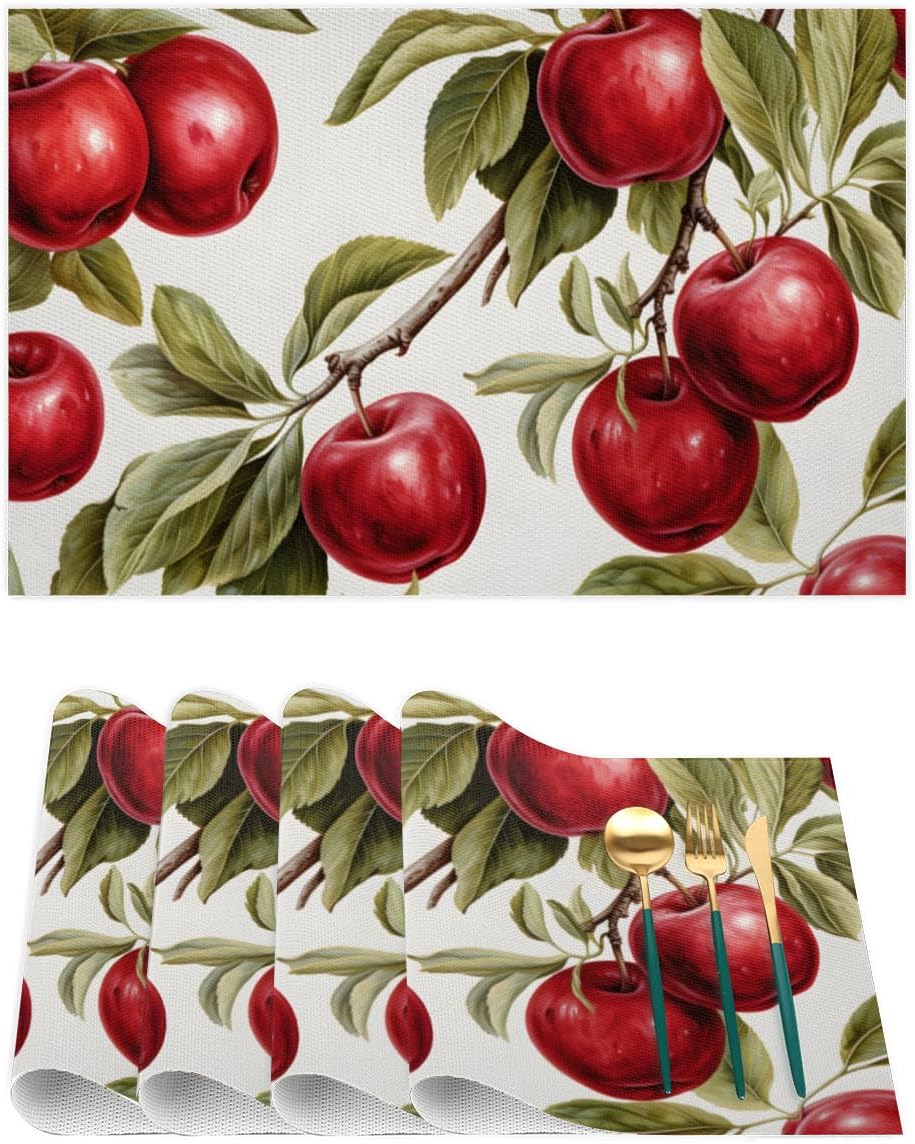 TropicalLife Apples Placemats, Placemats Set of 6, Heat