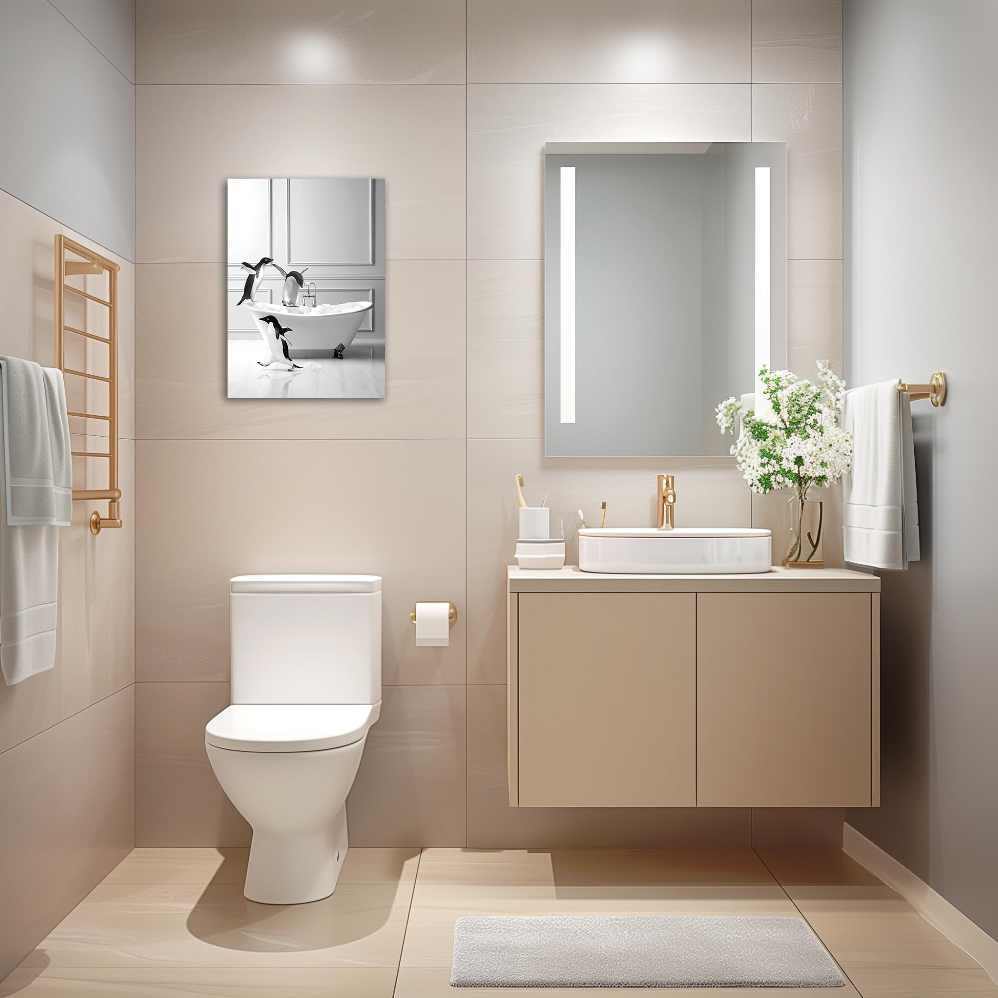 Stampa Artistica Da Parete Gongyuanyihao PH-007M – Procione Sul Water Che Legge, Decorazione Bagno Umoristica