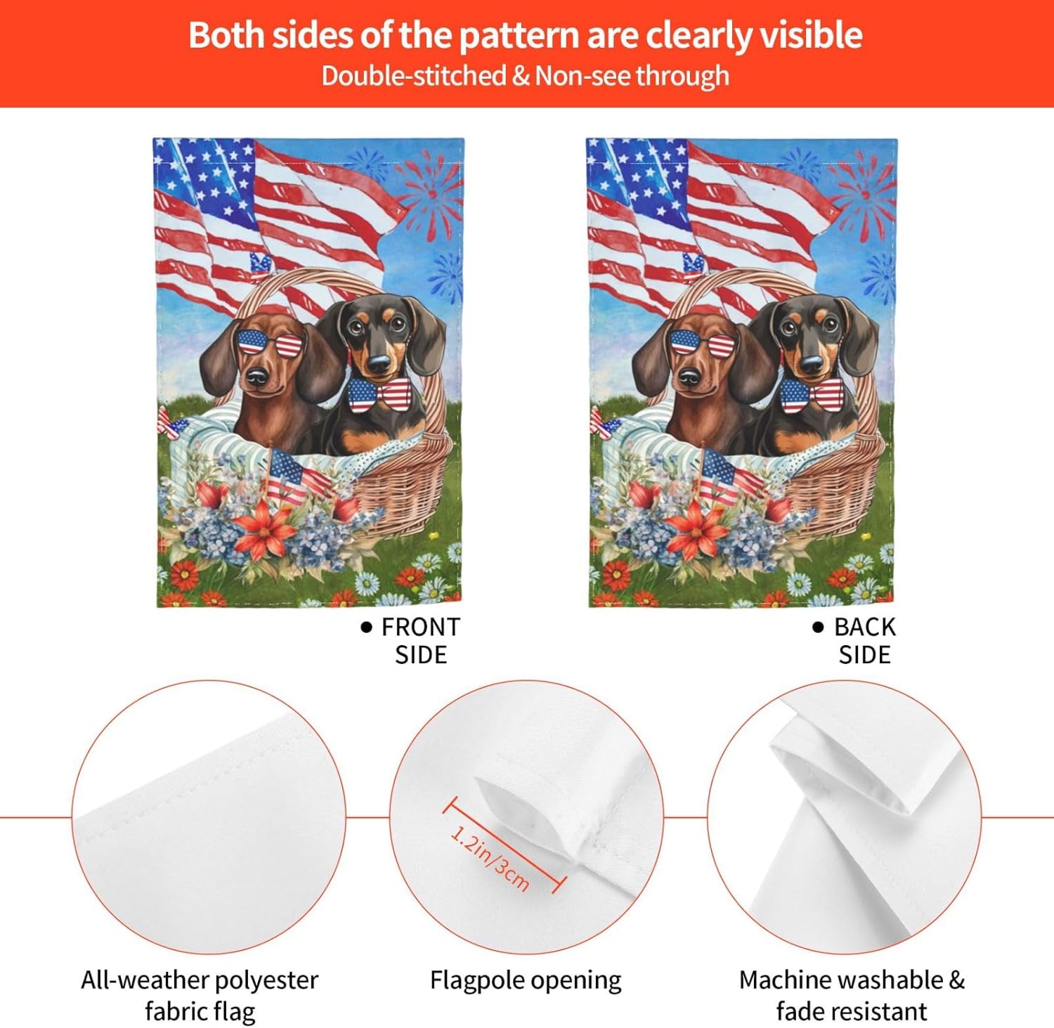 Patriotic American Flag Dachshund Dog 4th Of July Flowers Garden Flag 12x18 Inch Double Sided Vertical Decoration Yard Small Flag For Outside Holiday Seasonal Outdoor - Image 7