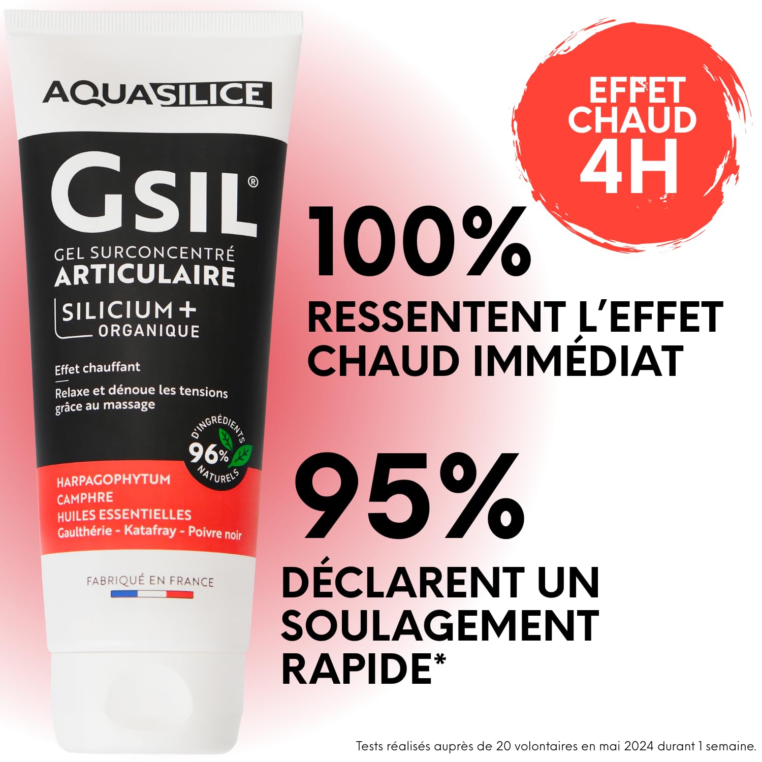 GSIL - Gel Surconcentré Articulaire - Gel de Massage à Action Chauffante - Relaxe et Dénoue les Tensions - Silicium Organique, Harpagophytum & Huiles Essentielles - 200 ml - Fabriqué en France