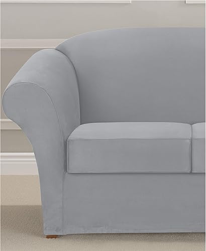 Miniatura 3 de SureFit Ultimate Funda de gamuza elástica para sofá, de 4piezas, gris claro