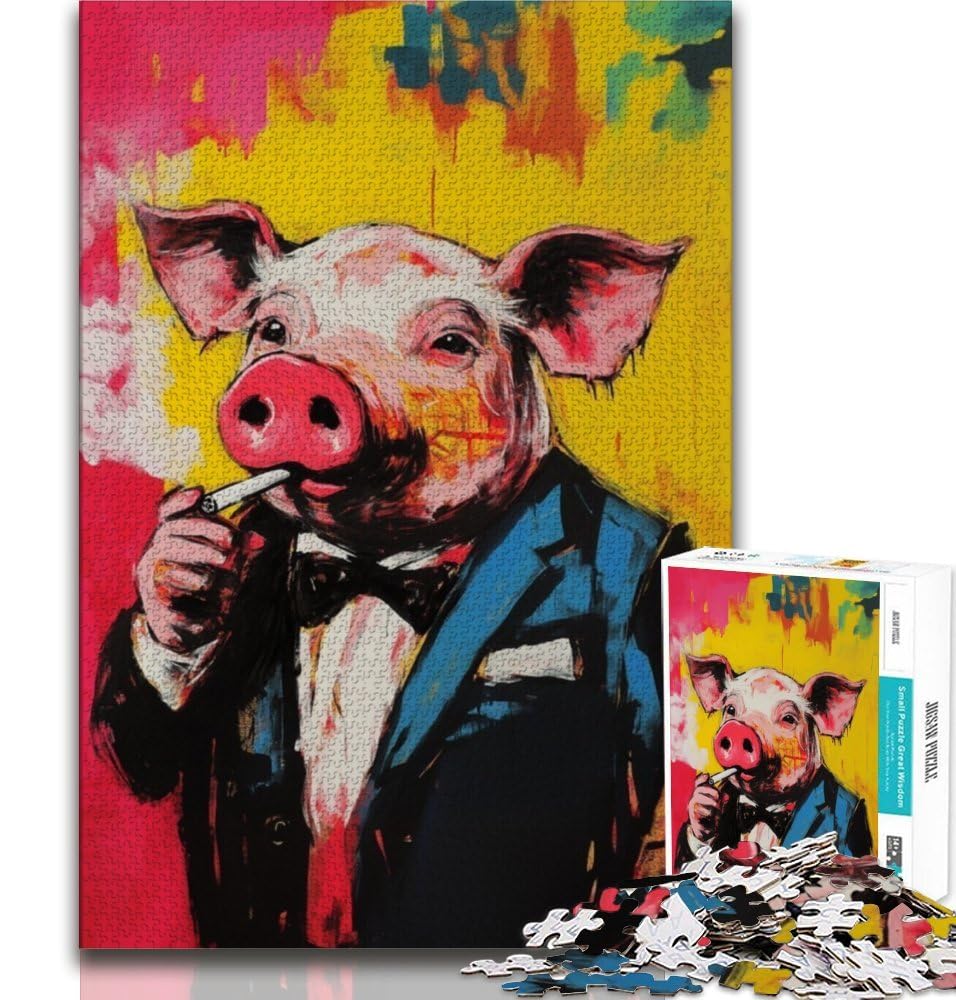 Jigsaw Puzzles for Adults 1000 Piece Basque Pig Puzzles for Adults,Stress Reliever Difficult Challenge Unique Home Decor And Gifts 38x26cm