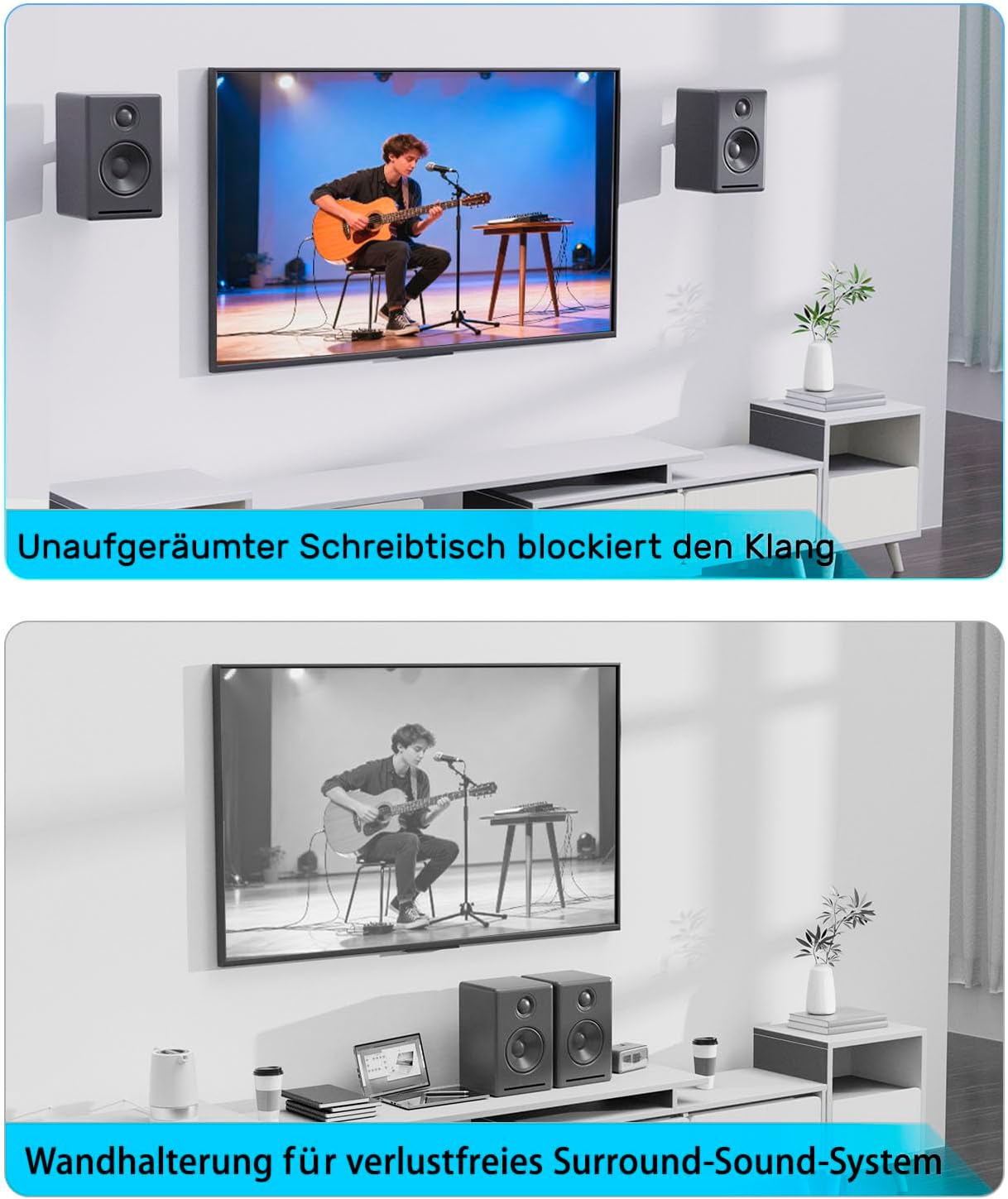 Speaker Wall Mount with Fittings Surround Sound Rear Speaker Swivel and Tilting Set Sturdy Speaker Stand with 7 kg Load Capacity Surround Sound Wall Mount for Rear