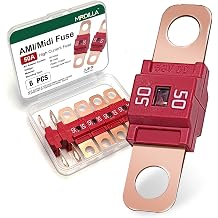 AMI/Midi Car Fuses 50 Amp High Current Fuse, Bolt-on Fuse for Cars, Buses, RVs, Trucks, Construction Vehicles, Caravans, 6 Pack