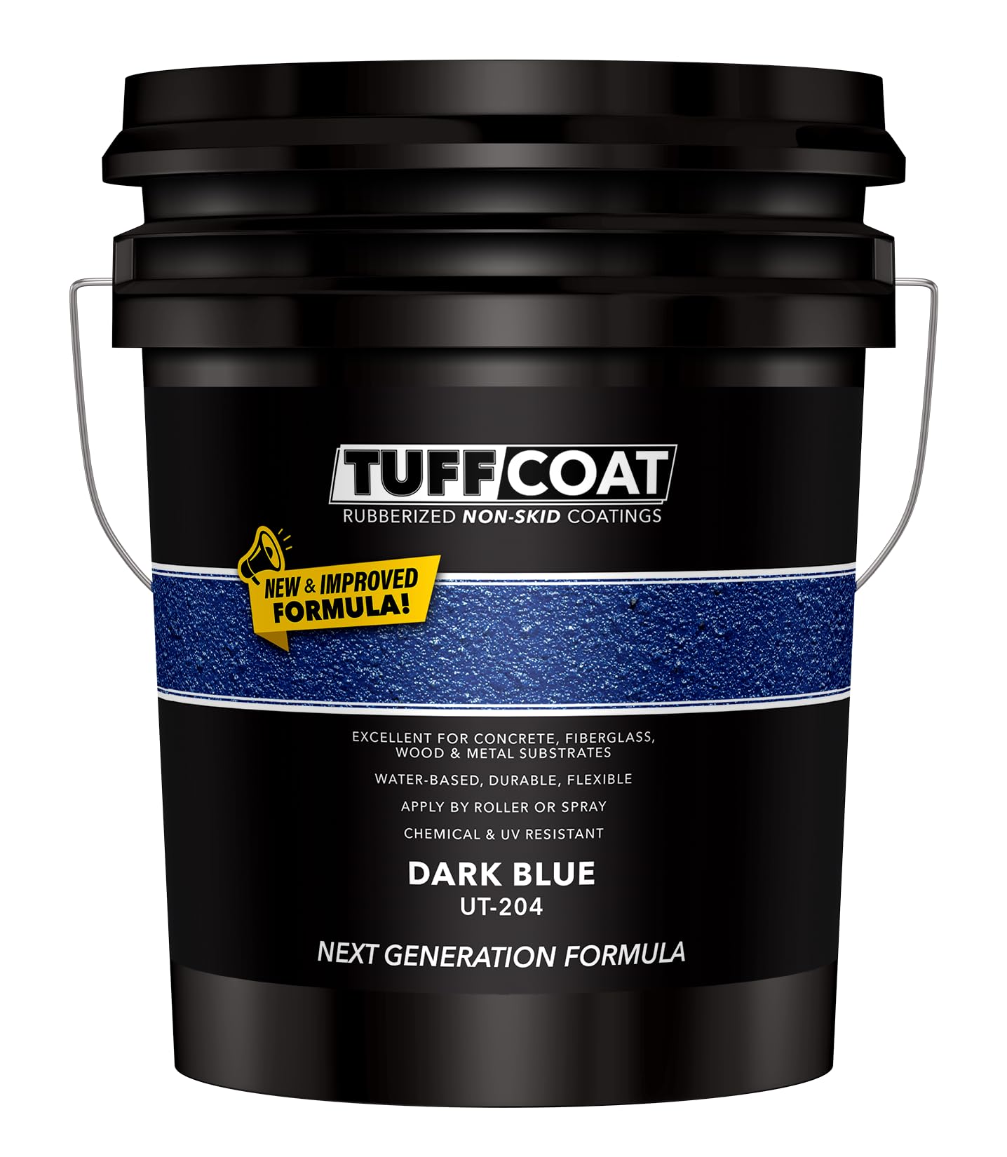 Tuff Coat Medium Texture Rubberized Non-Skid Deck Coating – Textured Non-Slip Safety Surface for Pool Decks, Docks, Boat Ramps, Patios, Walkways &amp; High-Traffic Areas (UT-204 Dark Blue 5-gallon)