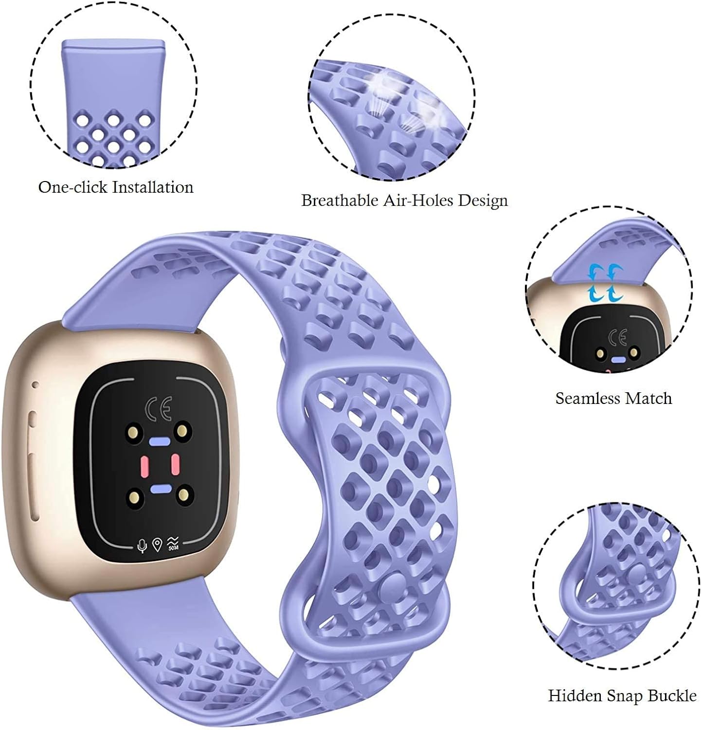 Silicone Sport Band Compatible with Versa 3 Women Men , Breathable Sweat-resistant Replacement Watch Band Strap Compatible with Fitbit Sense Smartwatch Wristband-Light Purple : Electronics