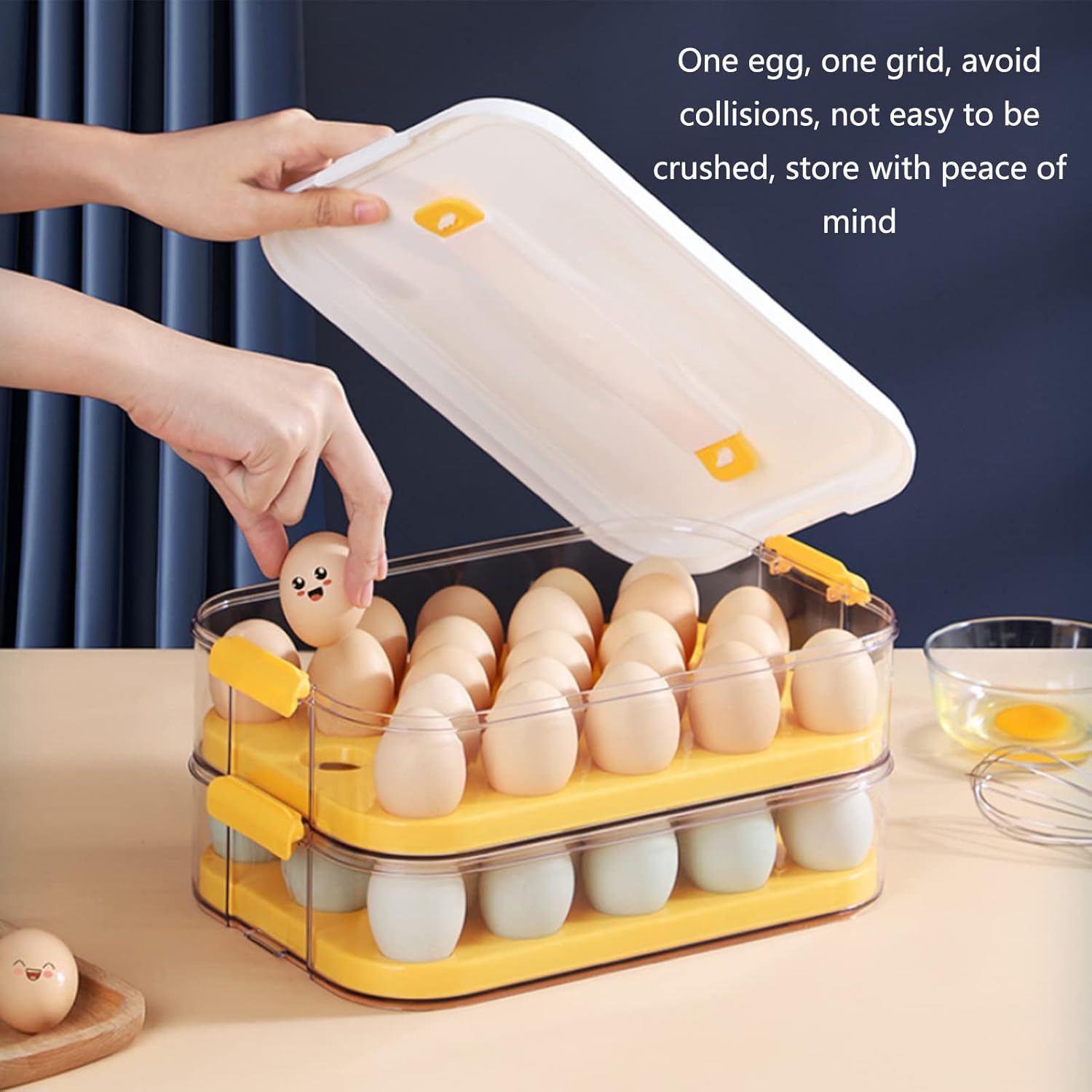 Large Capacity Egg Storage Box 2-Layer 46 Grid Egg Box for Refrigerator Egg Fresh Storage Container for Fridge Egg Storage Box with Handles-White. 13x8.5x6.1inch