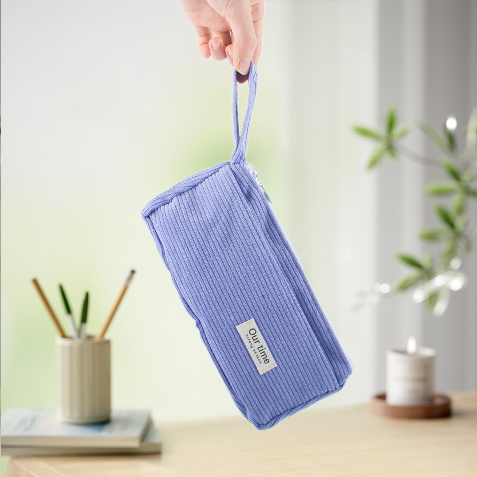 AYNKH Corduroy Pencil Pouch, Cute Stationery Pouch, Large Capacity Cosmetic Bag, Portable Pencil Case, Student Stationery - Image 4