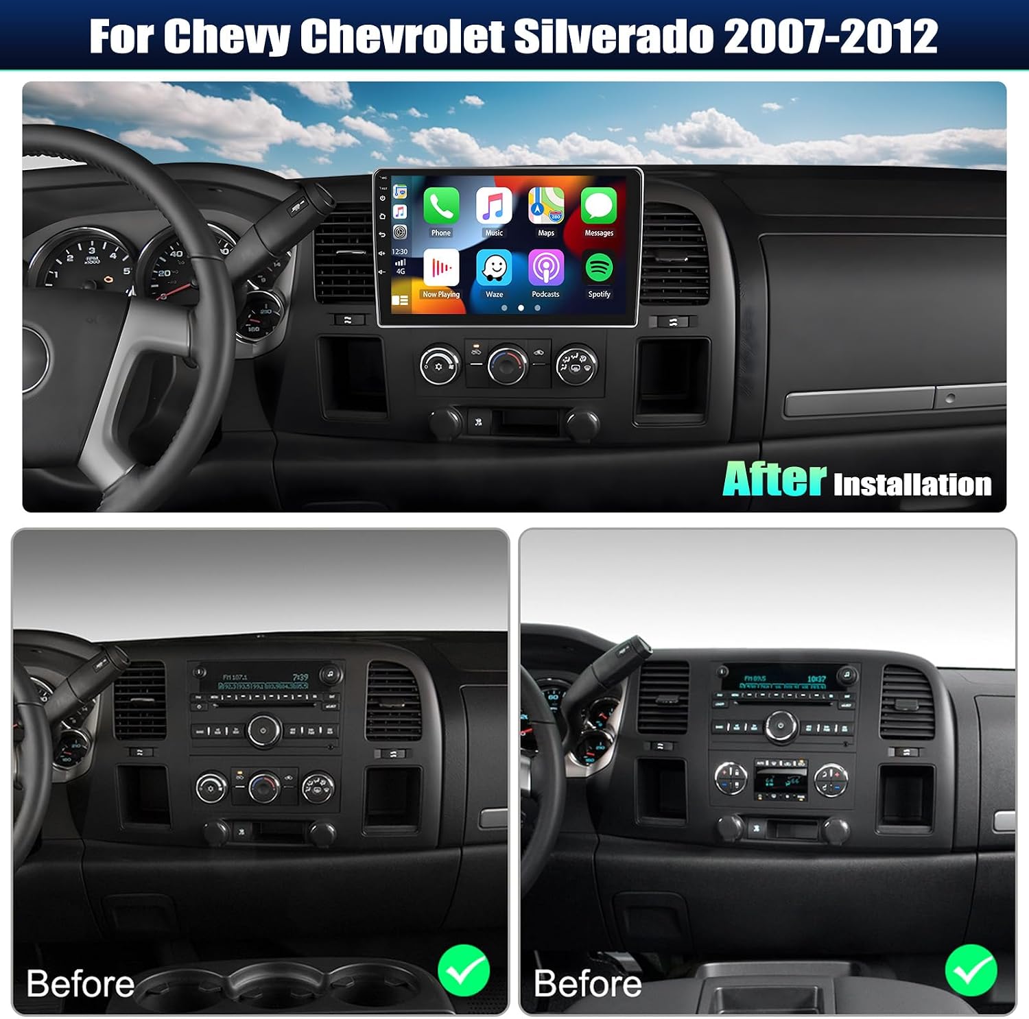 [8-Core+128G] Android 15 Car Stereo Radio for Chevy Chevrolet Silverado 2007-2013 Tahoe Equinox GMC Sierra Yukon with Wireless Carplay,10.1” Car Radio with Mirror Link Bluetooth FM/RDS WiFi GPS SWC