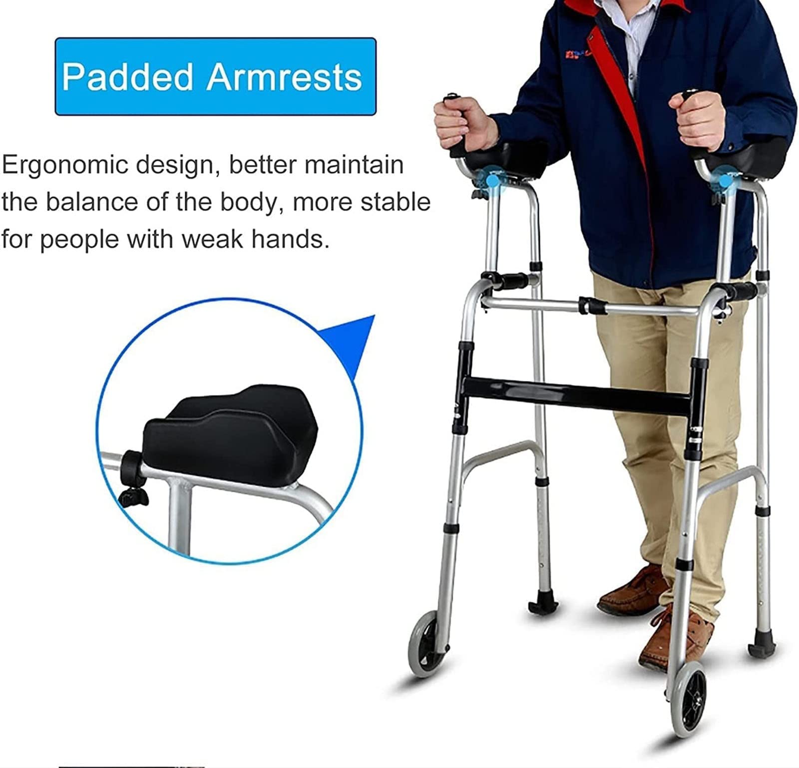 CEEBUS Deambulatore Rollator Deambulatori Verticali per Anziani con Sedile E Supporto Ascellare, Deambulatore Portatile Pieghevole/Ausilio per La Deambulazione per Persone Grandi O Disabili