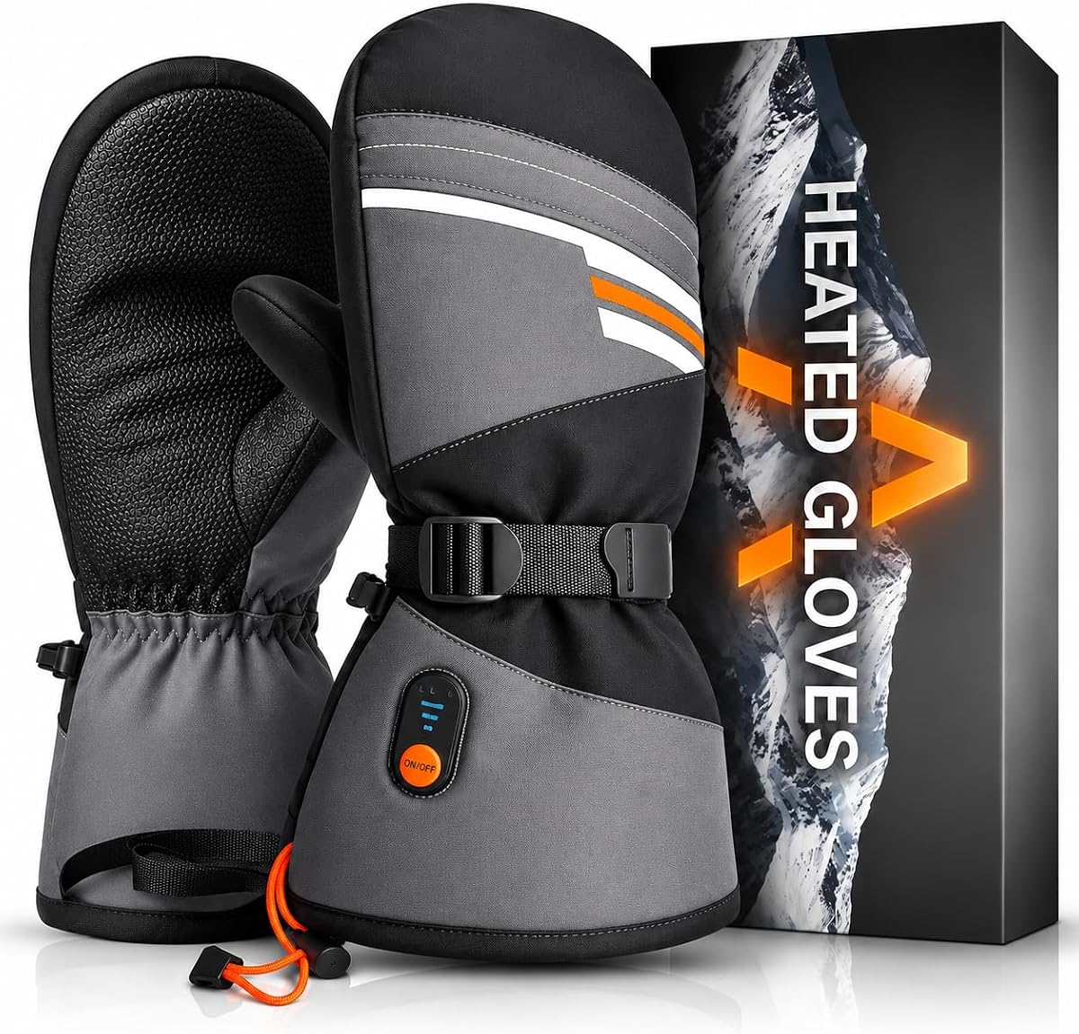 Heated Mittens Gloves for Men Women, Rechargeable Battery Heated Ski Gloves, Waterproof Electric Heating Gloves with Touchscreen, Winter Warm Gloves for Skiing Snowboarding Hiking Camping Gift