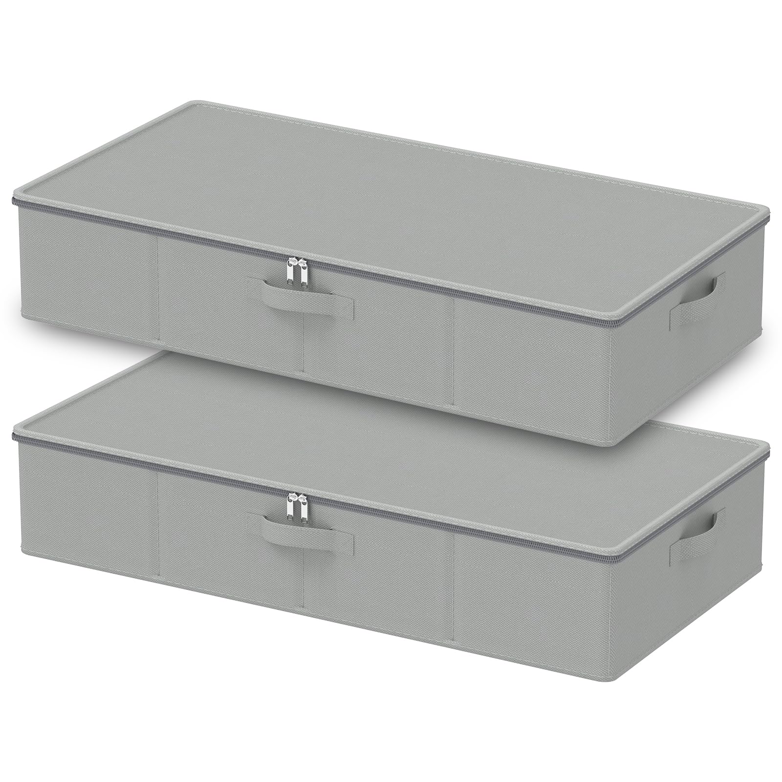 GUOHNHE Under Bed Storage Containers, Foldable Closet Organizers with Handles, Underbed Cube Organizer Basket with Zippered, 2 Pack, Grey, 80 x 40 x 15 cm, XSNY20GL-2
