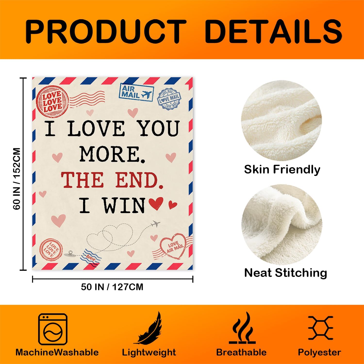 Couples Gifts Blanket, Christmas Anniversary Birthday Gifts for Girlfriend Boyfriend Wife Husband, I Love You More The End I Win Throw Blankets for Bedroom Living Room Home, 50x60 Inches - Image 7