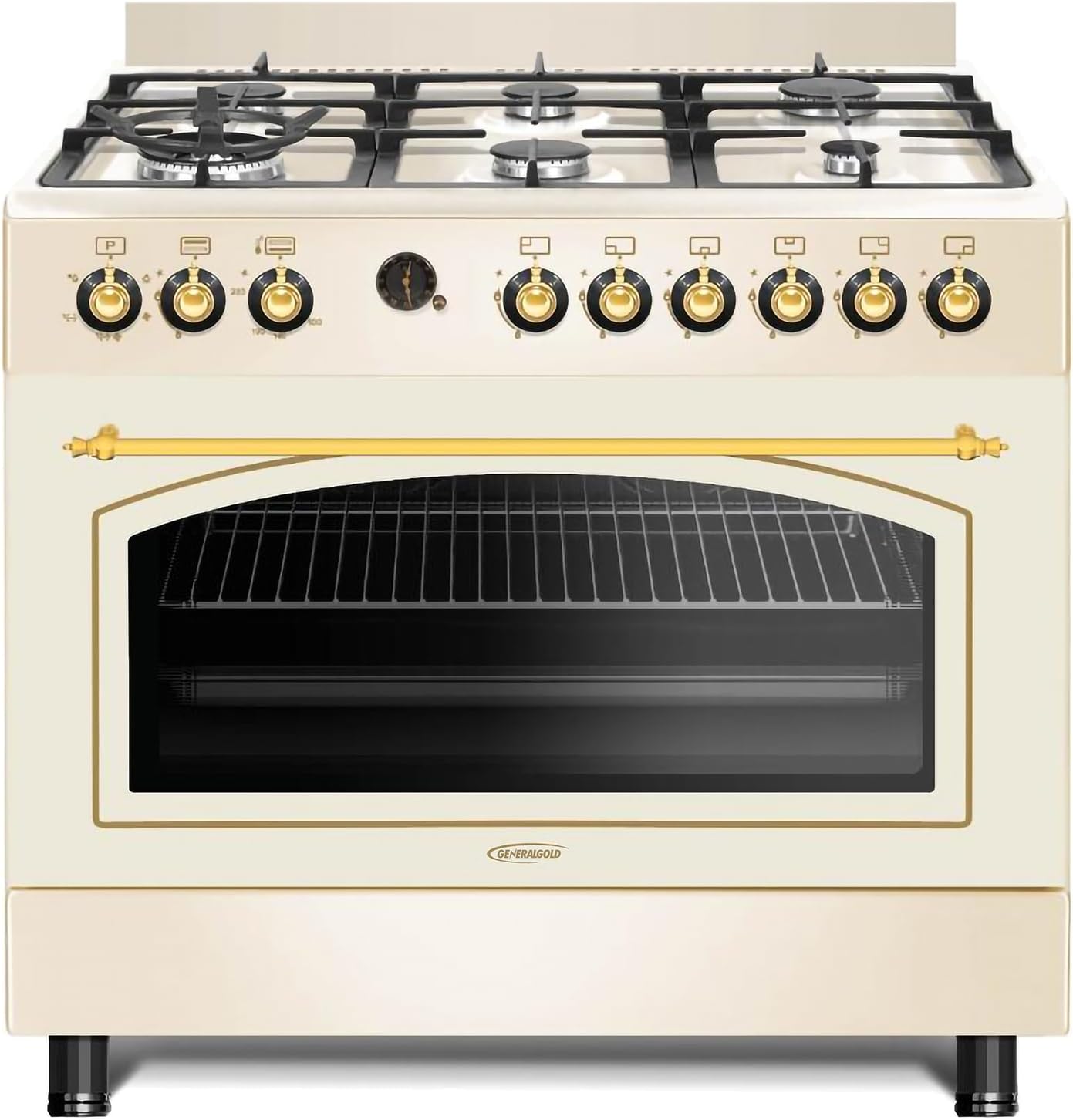 GeneralGold 90x60 cm Freestanding Gas Cooker 6 Burner, Dual Wok,