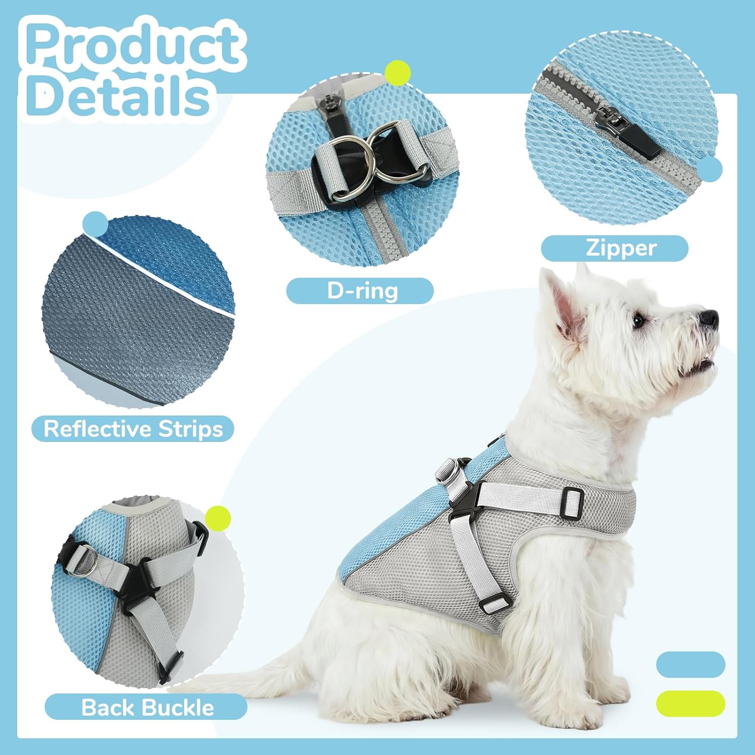 FUAMEY Dog Cooling Vest for Large Dogs Doggy Evaporative Cooling Jacket in Hot Weather Puppy Breathable Mesh Cooler Vest with Reflective Stripe Pet Summer Harness Shirt for Hiking Training Gray XL