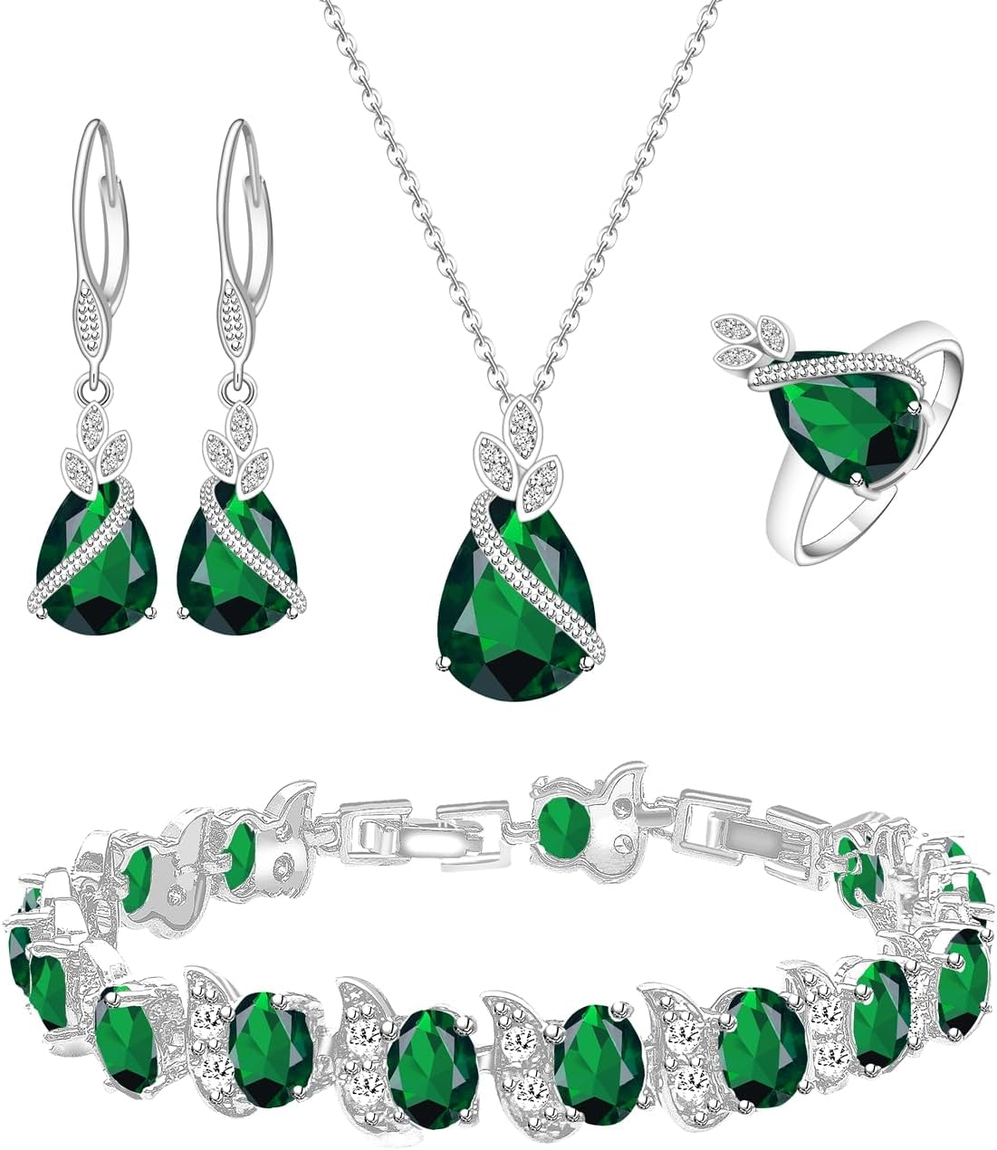 Wedding Jewelry Set for Women Gem Necklace Earrings Bracelet Luxury Jewelry Set Birthday Valentine's Day Mother's Day Christmas Prom Jewelry Gift