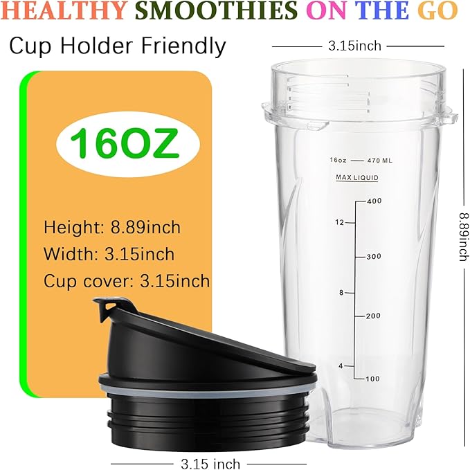 Cuchillas para Licuadora Ninja 16oz 2 Pack con Tapas miniatura 3