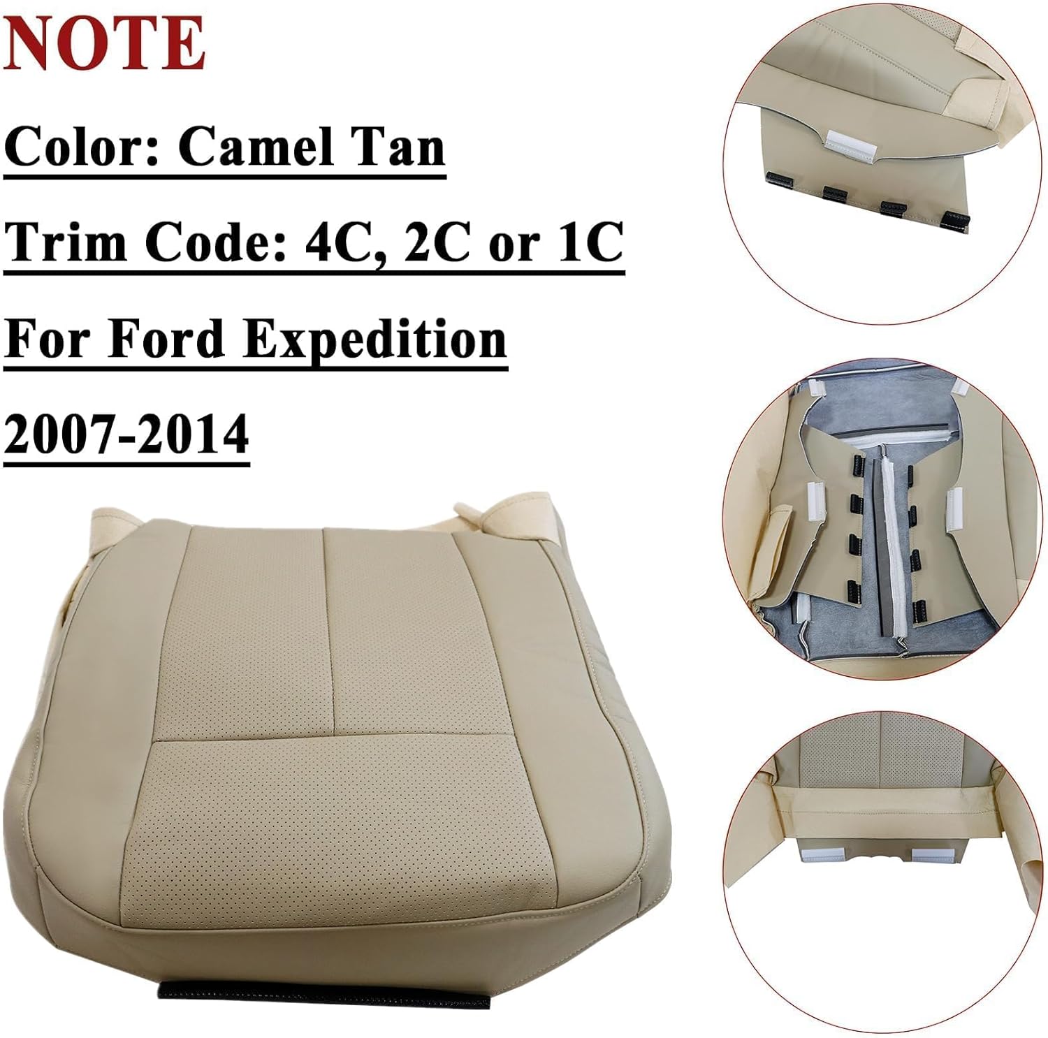 NLQR Front Driver and Passenger Replacment Perforated Seat Covers Tan Microfiber Leather Compatible with Ford Expedition 2007 2008 2009 2010 2011 2012 2013 2014