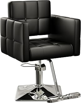 Baasha High-end Salon Chair, Black Stylist Chair Faux Leather, 360° Swivel, 330 lbs Weight Capacity, Memory Foam Cushion, Arm Rest, Ergonomic, Adjustable Height, PU Leather