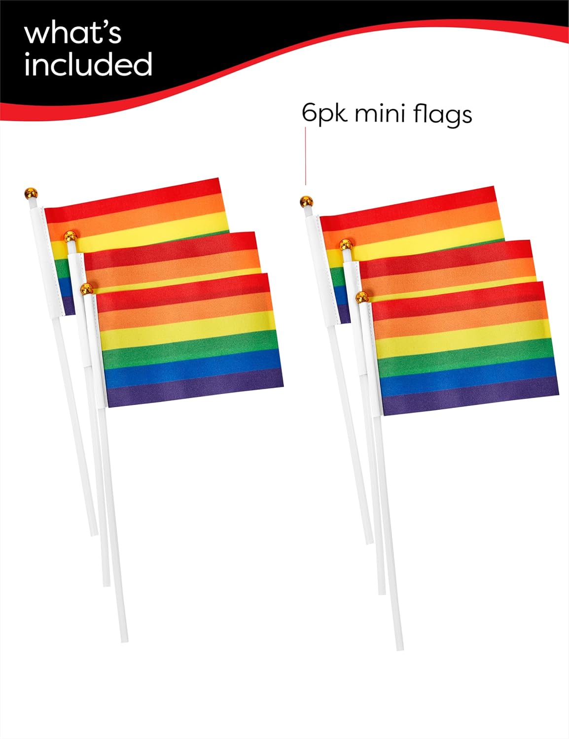 Rubies Pride 6 pack Mini Flags for Adults, Unisex No Size