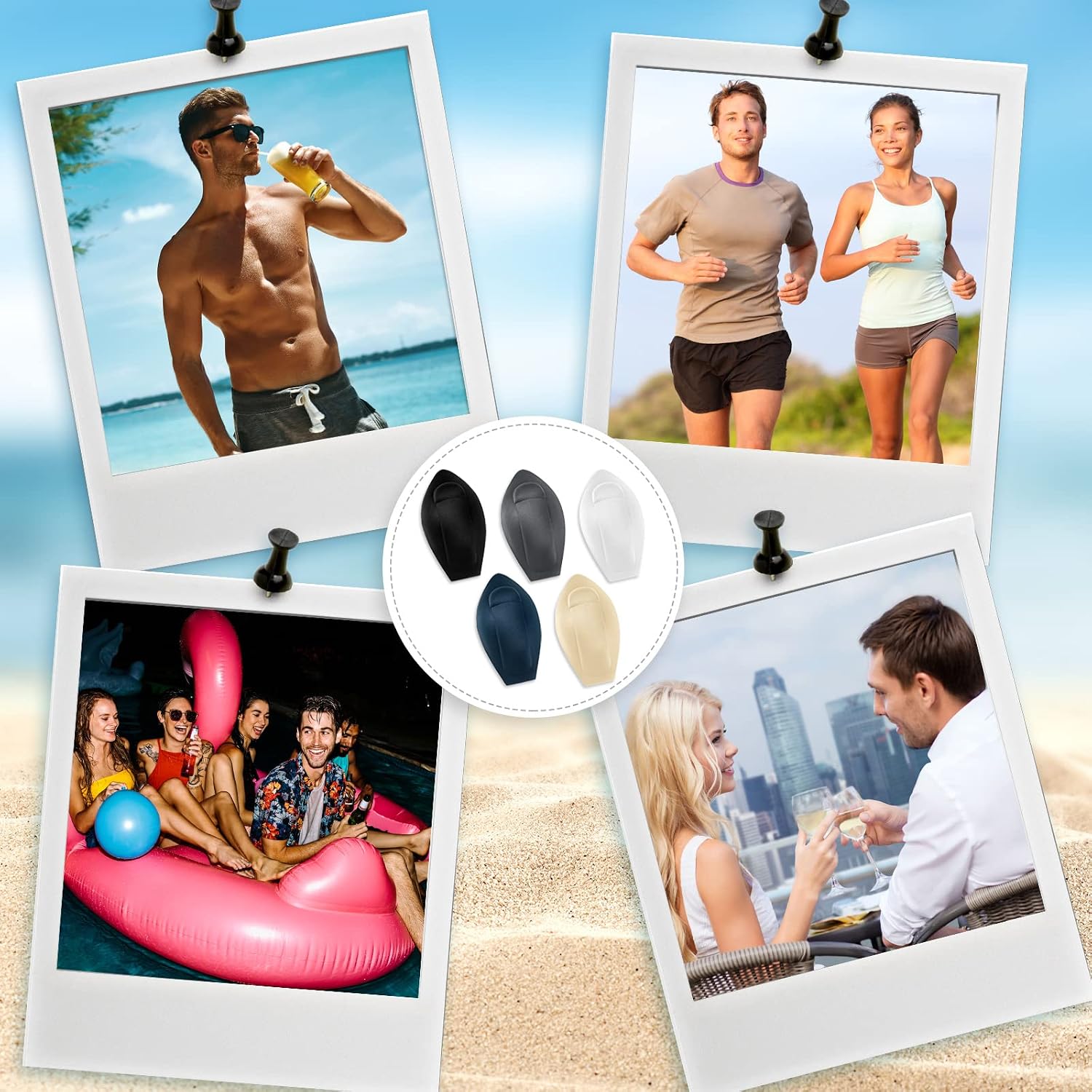 Jinei 5 Pcs Men Bulge Enhancing Men Padded Underwear Cup Sponge Pad Swimwear Padded Penis Pump Male Package Enhancer Removable Penis Pad Protection Cup (Black, Beige, White, Gray, Navy)
