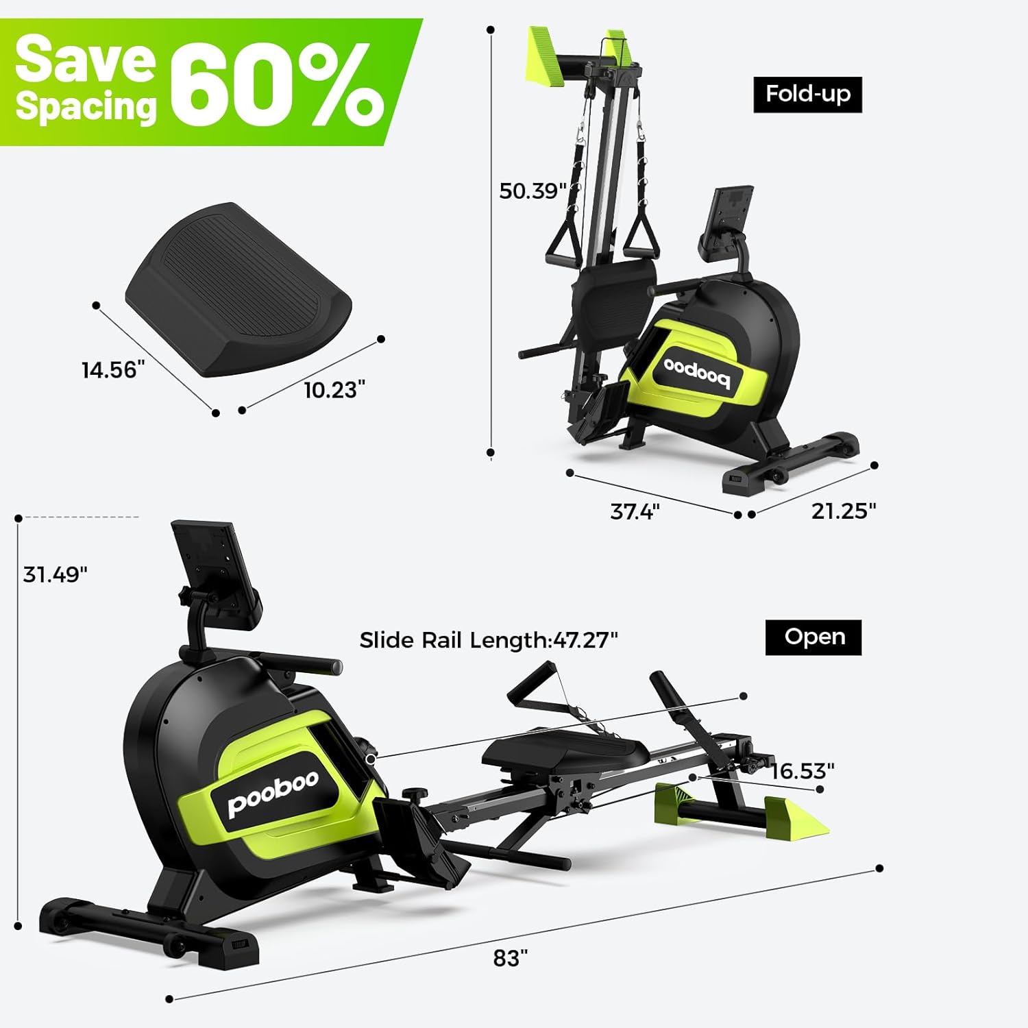 pooboo Rowing Machine, Max 350 LBS Magnetic Rower with APP and LCD Monitor, Tablet Holder, Upgraded Rowing Machines for Home use