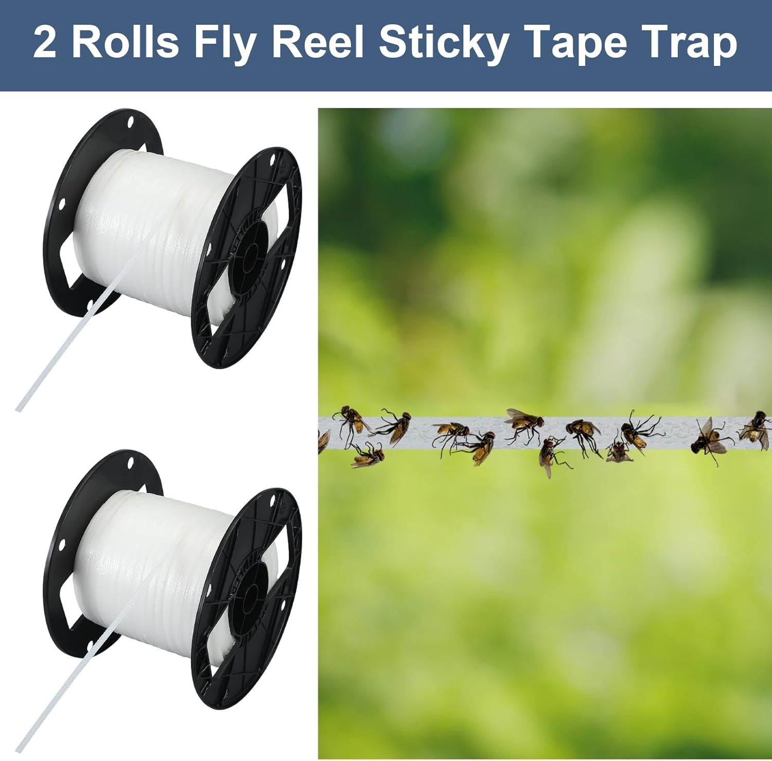 Qualirey 2 Pcs Sticky Fly Tape Roll 1000 ft Fly Ribbon Line Kit Housefly Reel Hanging Sticky Tape Trap Disposable Bug Strip for Barns Home Indoor Outdoor, Non-Toxic (White)