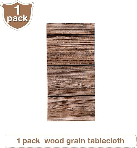 Miniatura 4 de Tatuo Paquete de 1 mantel de plástico rústico de grano de madera natural para mesa rectangular, decoración de mantel estilo rústico para cumpleaños