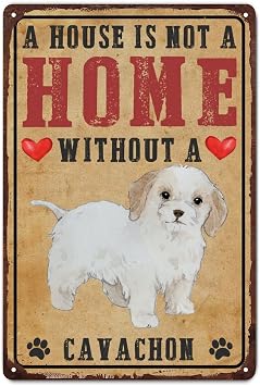 Mousus A House Is Not A Home Without A Cavachon Retro Metal Sign, Favorite Dog Breeds Wall Plaque Tin Sign, Dog Lover Gifts Signs for Office Home Classroom Wall Decor, 8 X 12 Inch
