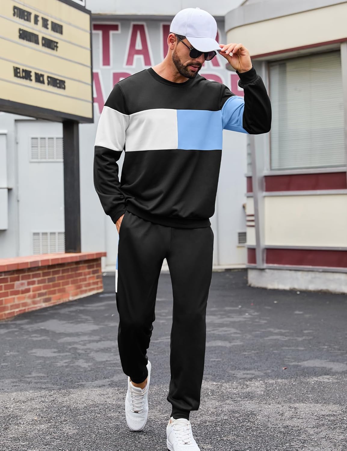 Babioboa Men's Color Block 2 Piece Outfits Long Sleeve Pullover Sweatshirt Tracksuit Jogger Sweatpants Athletic Sweatsuit Set - Image 6