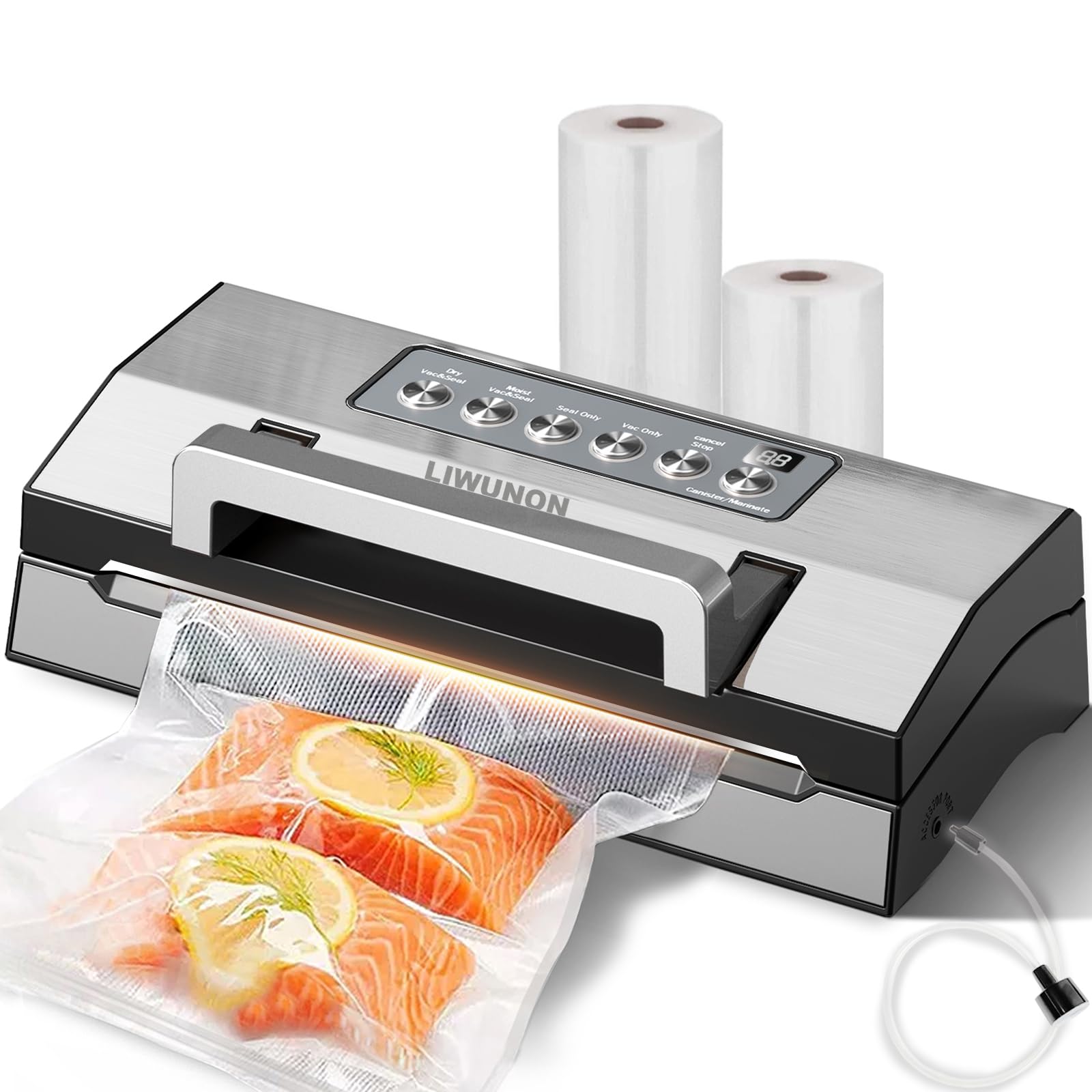 2025 Upgraded Precision Fast-Vacuum Sealer, LIWUNON Commercial Full Automatic Food Vacuum Sealer Machine, Double Heat Seal, Built-in Cutter&Bag Storage, Powerful Food Vacuum Saver, 2 Rolls Bags&hose