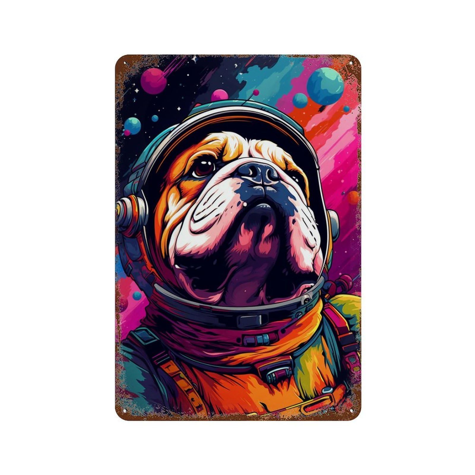 Space Dog Explorer-32 Aged Metal Wall Plaque 11.8"x7.9", Classic Wall Plaque for Garage, Pub Or Kitchen