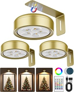 Picture Lights for Wall,Wireless 2000mAh Rechargeable Magnetic LED Puck Lights with Remote,Warm Color Temps and 12 RGB,Dimming & Timer,Art Frame Light for Painting Display,Photos,Wall Decor(3 Pack)