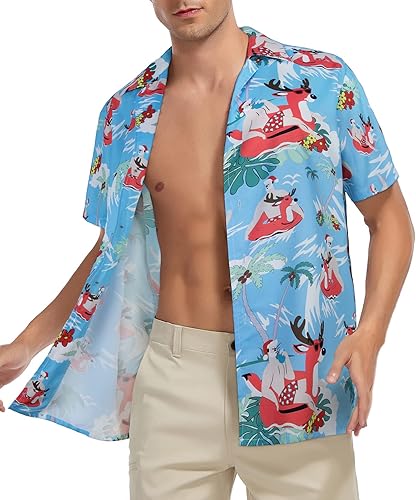 Vista 2 de Durio Hawaiian Shirt for Men Short Sleeve Floral Beach Shirts for Men Casual Button Down Tropical Shirts