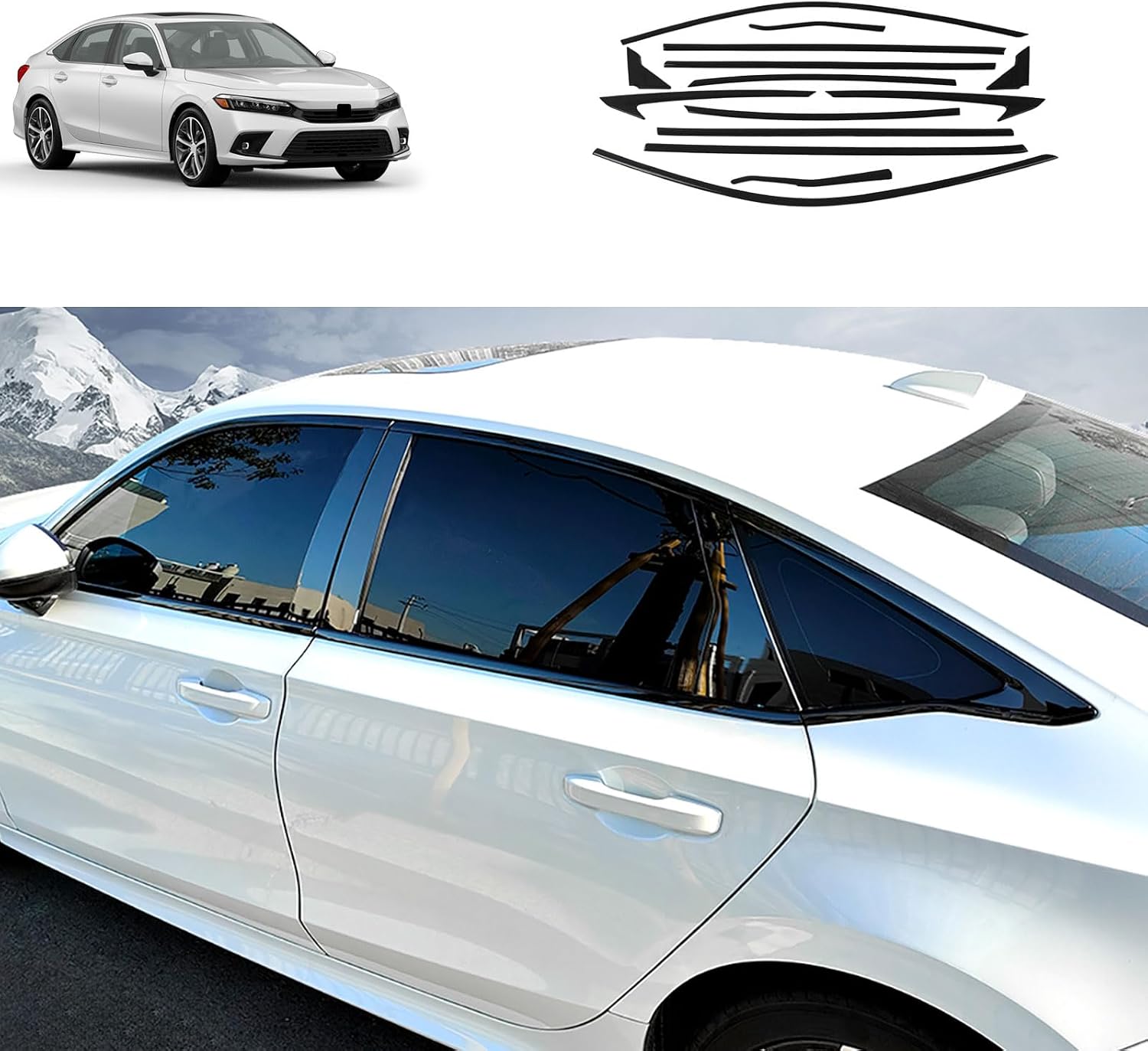 Lower Windows Frame Sill Molding Cover Trims Compatible with Honda Civic Sedan 11TH 2026 2025 2024 2023 2022 Exterior Car Accessories ABS 14 PCS(Glossy Black Style) NOT FIT Hatchback