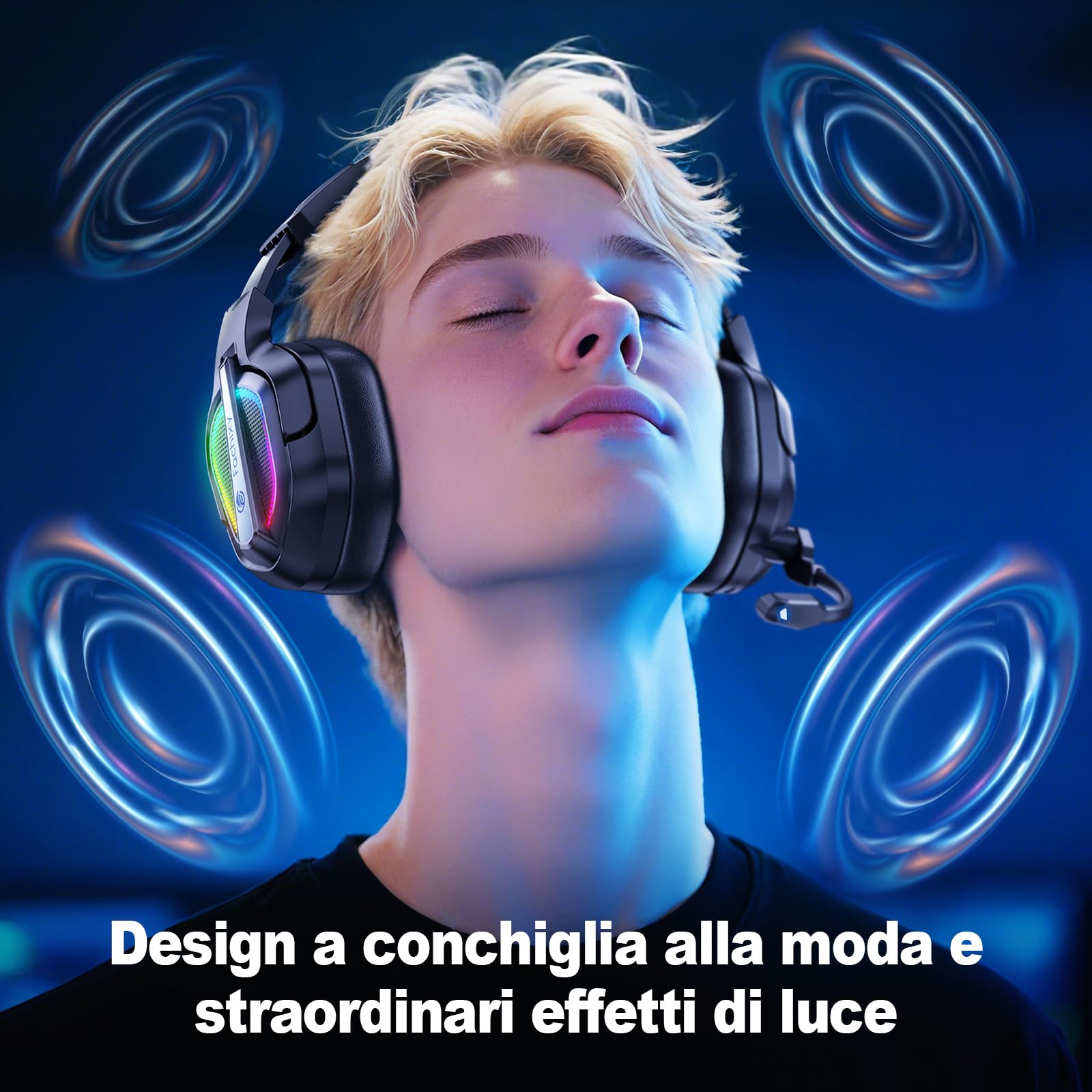 Fachixy FC200 Cuffie Gaming Wireless 2.4GHz per PS5 PS4 PC Switch Mac Mobile Stereo Bluetooth Over Ear LED 50 Ore