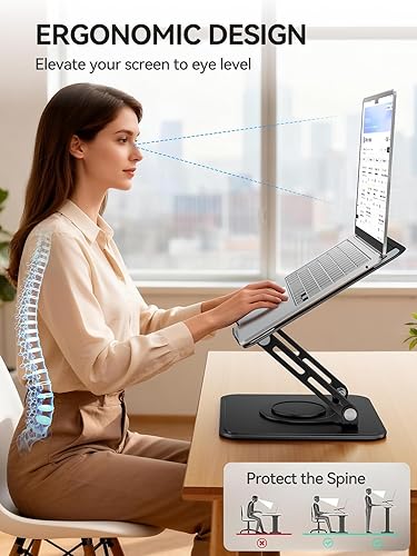 Miniatura 2 de tounee Soporte para computadora portátil para escritorio, soporte ajustable para computadora con base giratoria de 360°, elevador ergonómico para