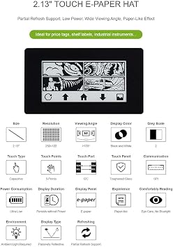 2.13inch Touch E-Paper E-Ink Display Module HAT for Raspberry Pi, 250122 Pixels, Black/White Two Color, SPI Interface Support Partial Refresh 5-Point Touch