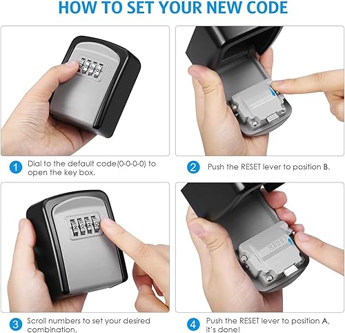 Miniatura 3 de XINRUNHANG Caja segura de 4 dígitos reiniciable con llave  Caja de seguridad para llaves montada en la pared con código para el hogar, casa, Ouside,