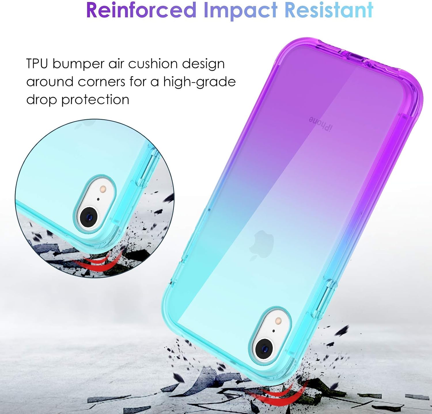 Ruky iPhone XR Case, iPhone XR Full Body Case with Built-in Screen Protector Heavy Duty Rugged Shockproof Soft TPU Protective Clear Women Girls Phone Cases for iPhone XR 6.1”, Teal Purple