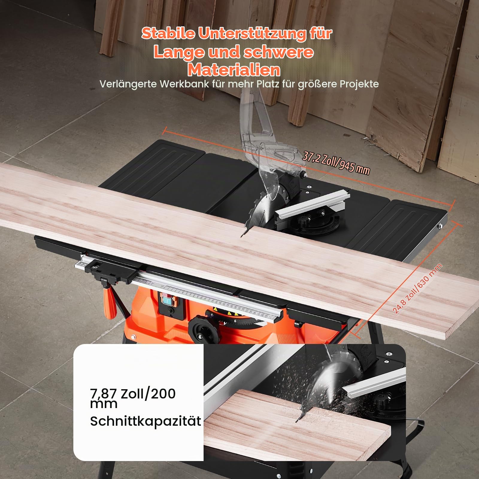 VEVOR Tischkreissäge mit Ständer, 254 mm, 1800 W Baukreissäge, 200 mm max. Schnittkapazität, 4800 U/min Schnittgeschwindigkeit, mit 24-Zahn-Sägeblatt, Gehrungssäge für Holzbearbeitung und Möbelbau